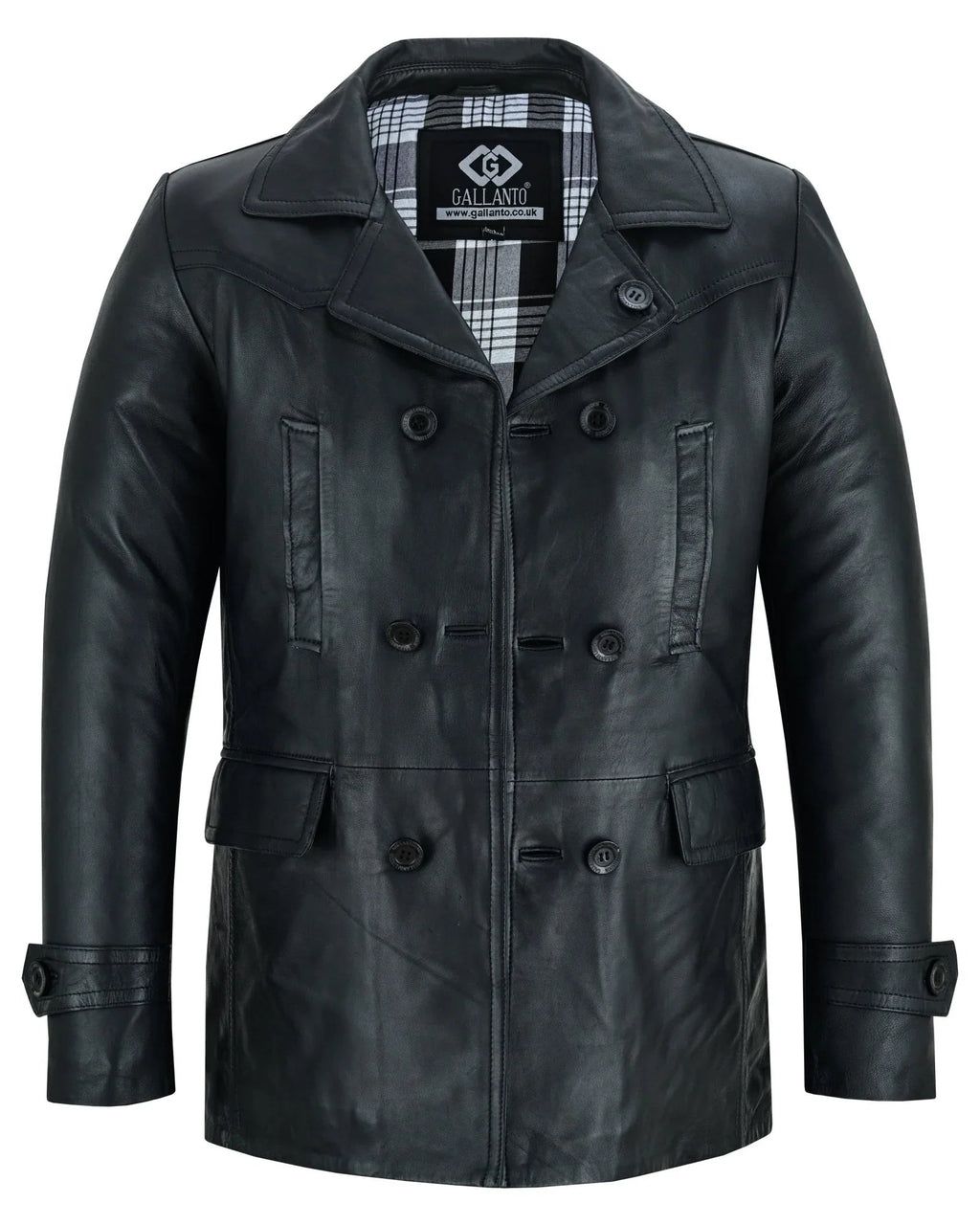 Vintage Black Men's Leather Jacket - Double Breasted Dr. Who Kriegsmarine Style