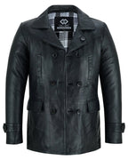 Vintage Black Men's Leather Jacket - Double Breasted Dr. Who Kriegsmarine Style