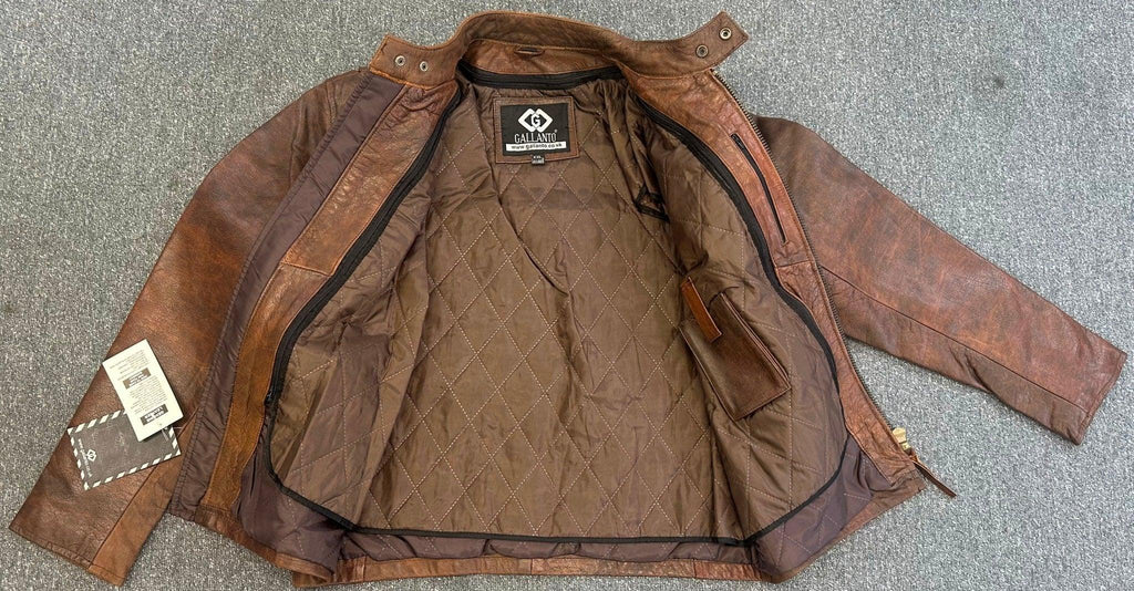 Vintage Brown Mens Biker Classic Racer Leather Jacket 2XL