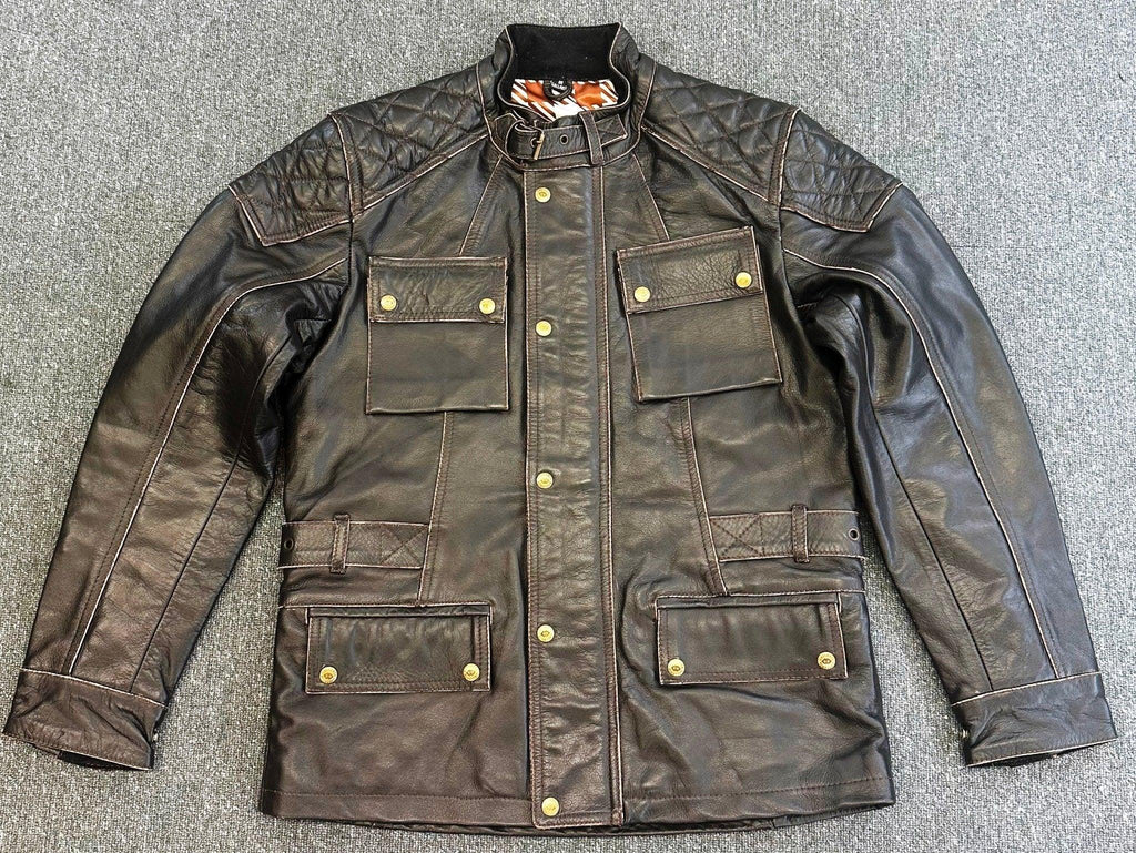 Vintage Brown Mens Biker Leather Jacket Medium