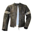 Vintage Fight Club Leather Biker Jacket with white stripes