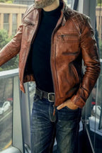 Ionic Brown Leather Biker Jacket