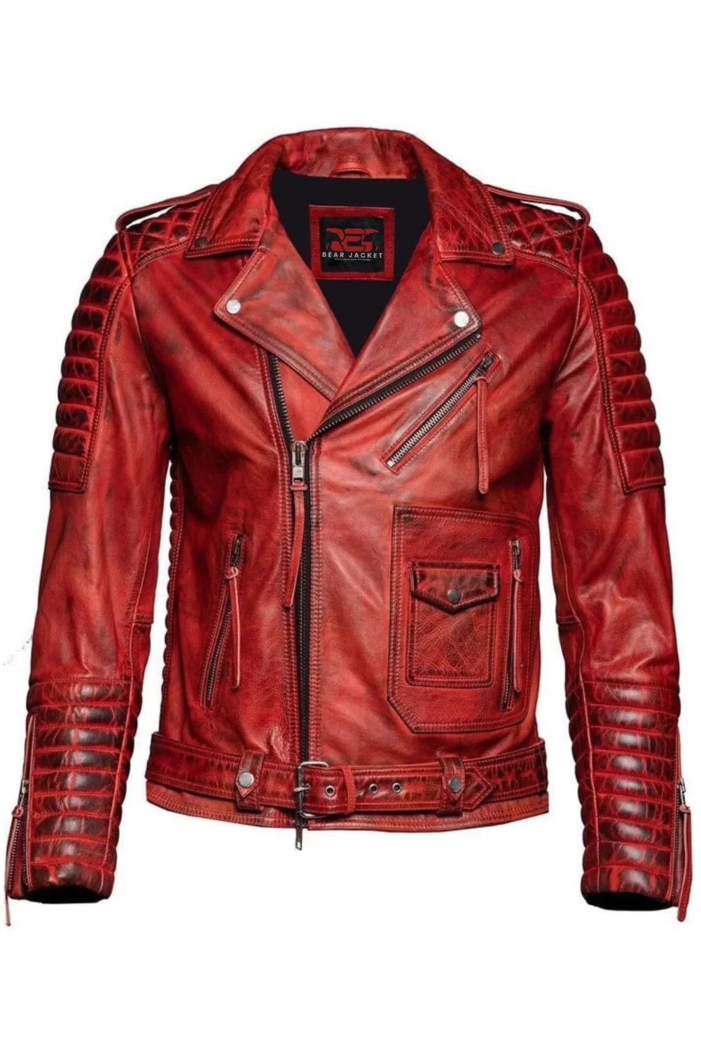 Inferno Vintage Red Leather Biker Jacket