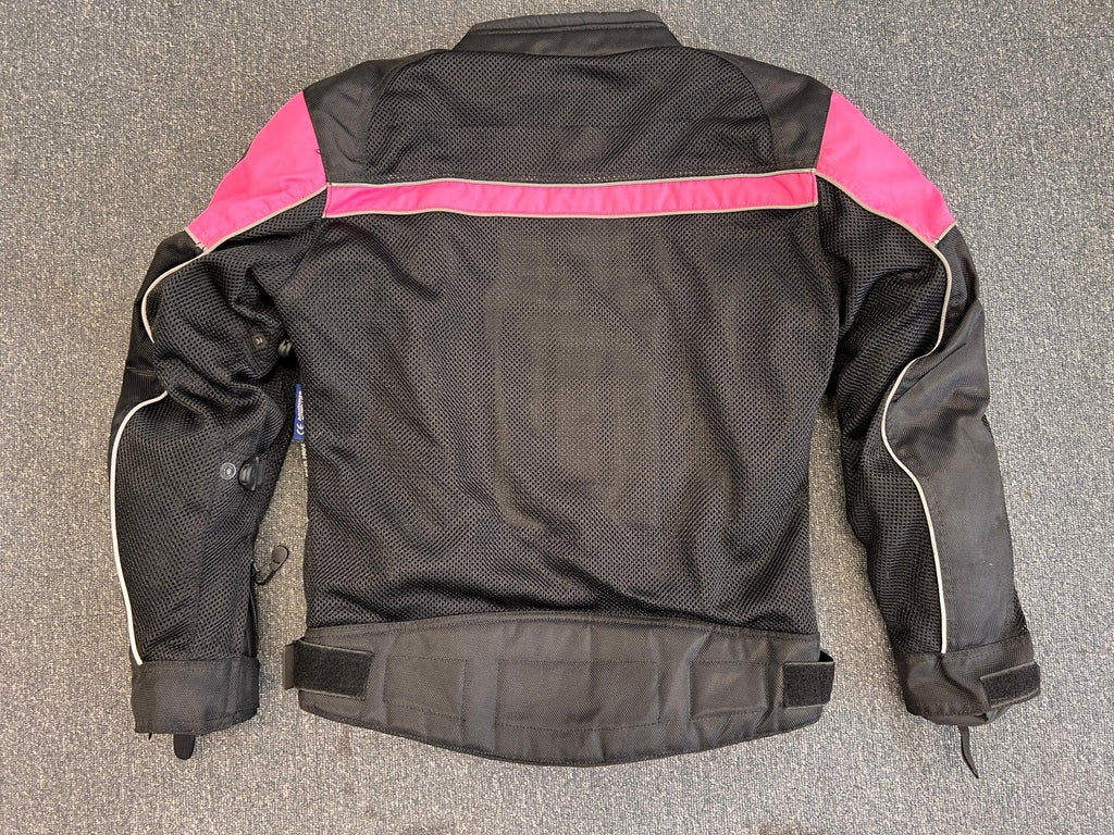 Waterproof Womens Ladies Black and Pink Textile Mesh Biker Jacket XS