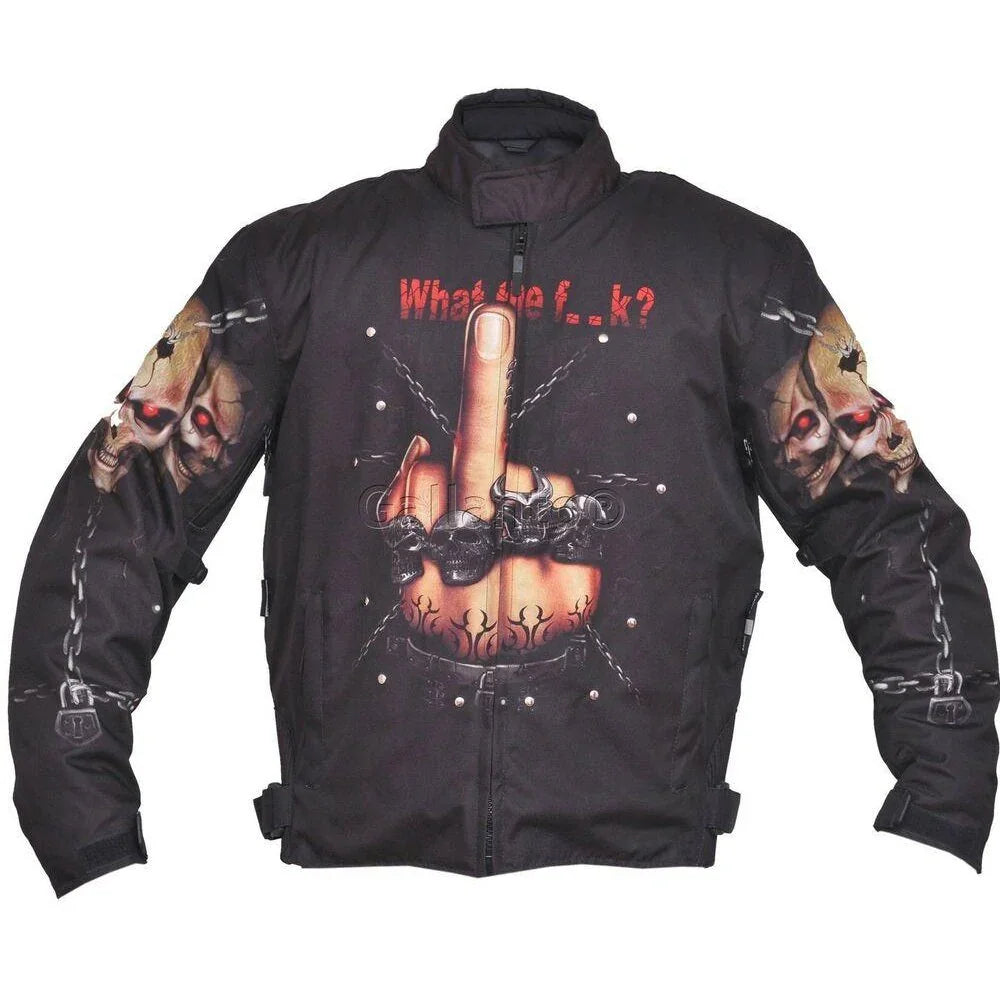 What the F Skull Black Fabric Biker Jacket