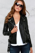 Amy Black Slim Fit Leather Biker Jacket