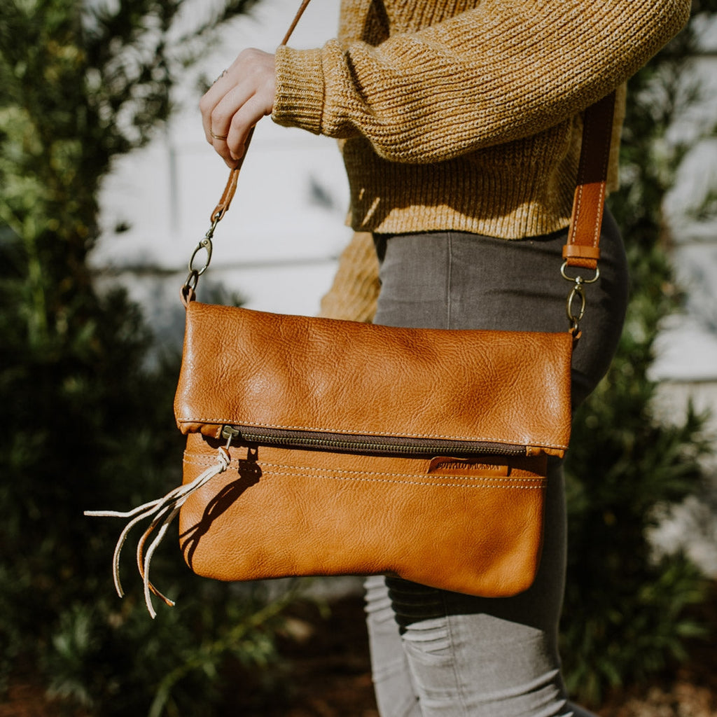 Madison Leather Crossbody Foldover Clutch | Saddle Tan