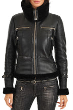 Amelia Black B3 RAF Shearling Aviator Leather Bomber Jacket