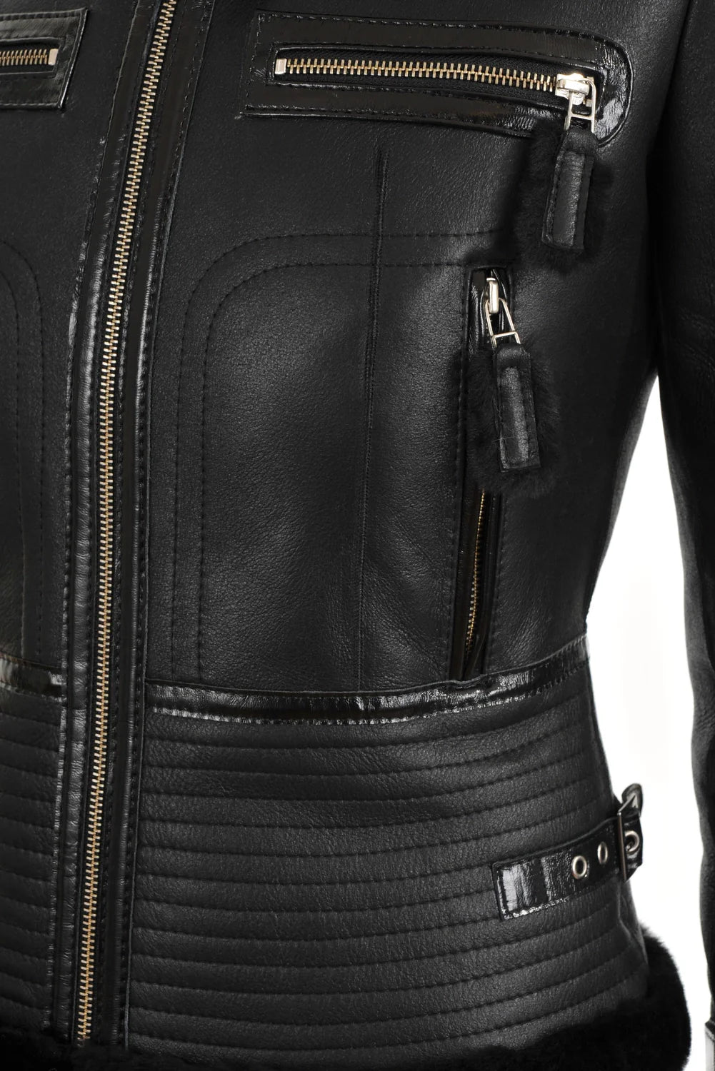 Amelia Black B3 RAF Shearling Aviator Leather Bomber Jacket