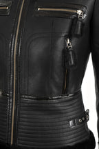 Amelia Black B3 RAF Shearling Aviator Leather Bomber Jacket