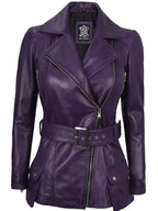 Women's Purple Asymmetrical Leather Biker Style Jacket