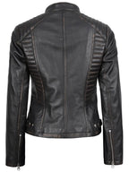 Rachel Women's Vintage Dark Brown Biker Style Leather Jacket