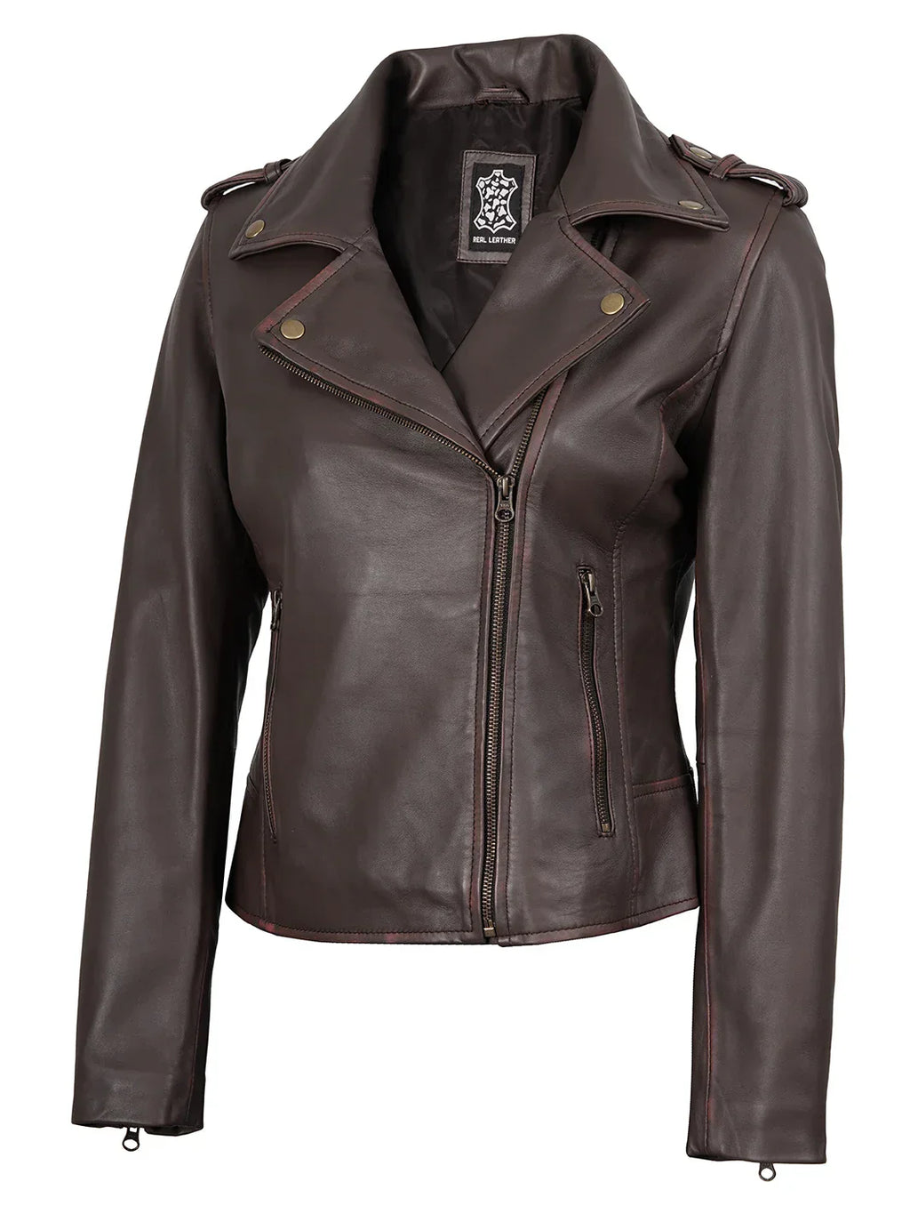 Women's Dark Brown Asymmetrical Leather Biker Jacket