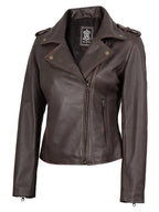 Women's Dark Brown Asymmetrical Leather Biker Jacket