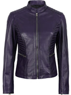 Rachel Women's Biker Style Purple Leather Jacket