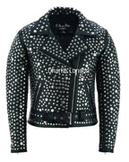 Women's Black Designer Leather Biker Jacket with Silver Studs