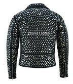 Women's Black Designer Leather Biker Jacket with Silver Studs