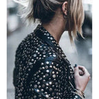 Women's Black Designer Leather Biker Jacket with Silver Studs