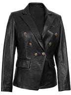 Kim Women's Black Double Breasted Leather Blazer