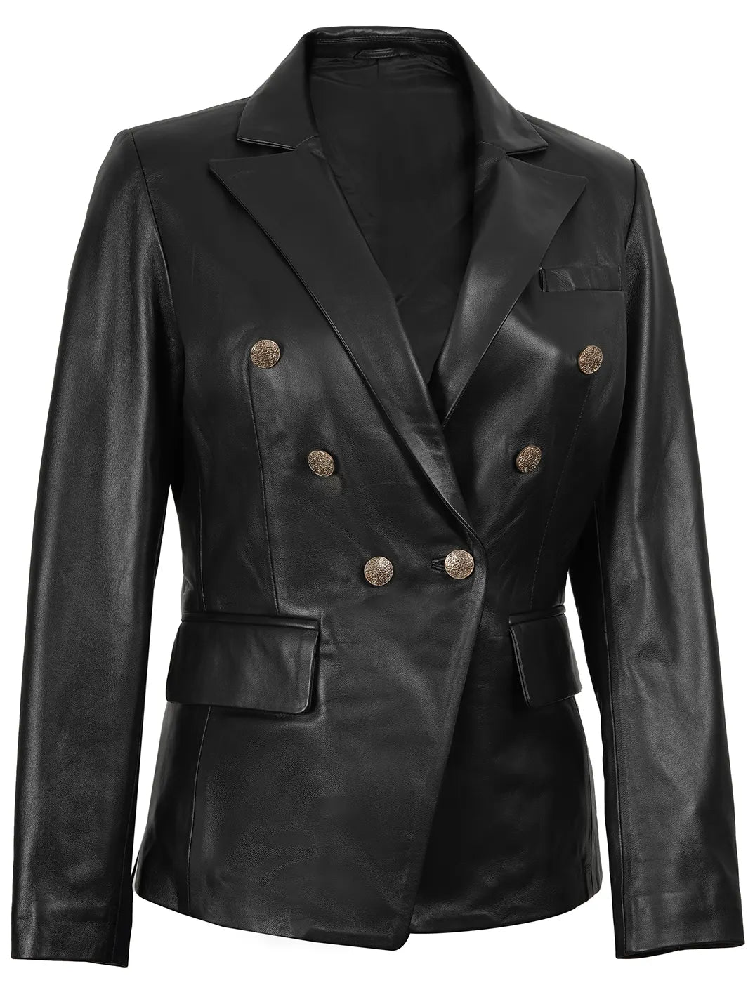 Kim Women's Black Double Breasted Leather Blazer