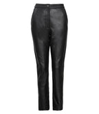 Women's Black Fitted Leather Pants - Straight Leg Style