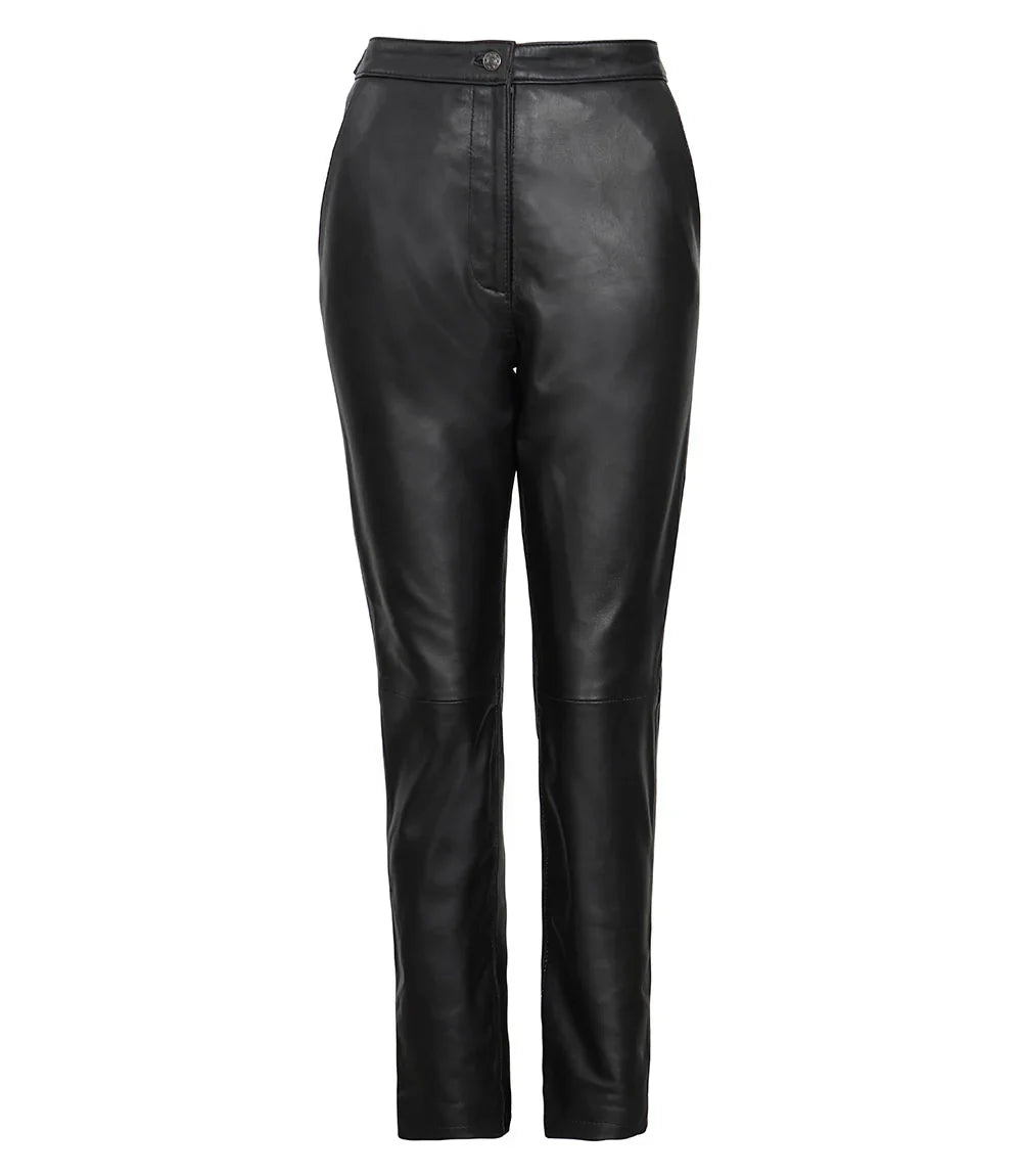 Women's Black Fitted Leather Pants - Straight Leg Style