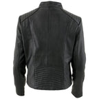 Women's Black Leather Scuba Style Jacket with Snap Mandarin Collar