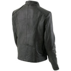 Women's Black Leather Scuba Style Jacket with Snap Mandarin Collar