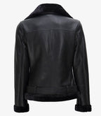 Women's Black Asymmetrical Shearling Leather Jacket