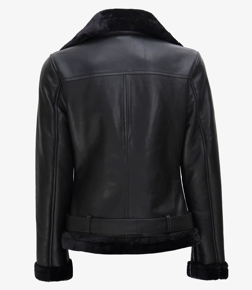 Women's Black Asymmetrical Shearling Leather Jacket