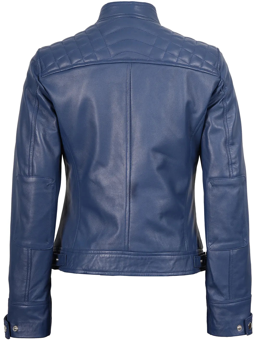 Women Blue Diamond Cafe Racer Real Leather Jacket