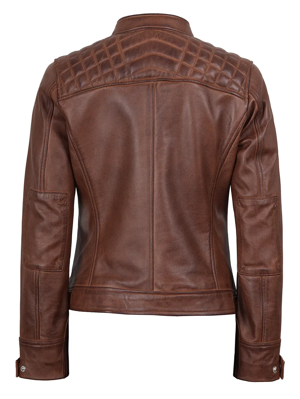 Johnson Women's Cognac Brown Cafe Racer Style Leather Jacket