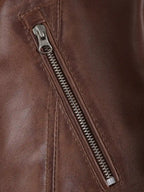 Womens Cognac Brown Cafe Racer Style Leather Jacket - Padded Shoulders