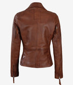 Ramsey Women's Cognac Brown Asymmetrical Leather Jacket