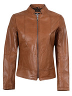 Amy Womens Cafe Racer Tan Brown Real Leather Jacket