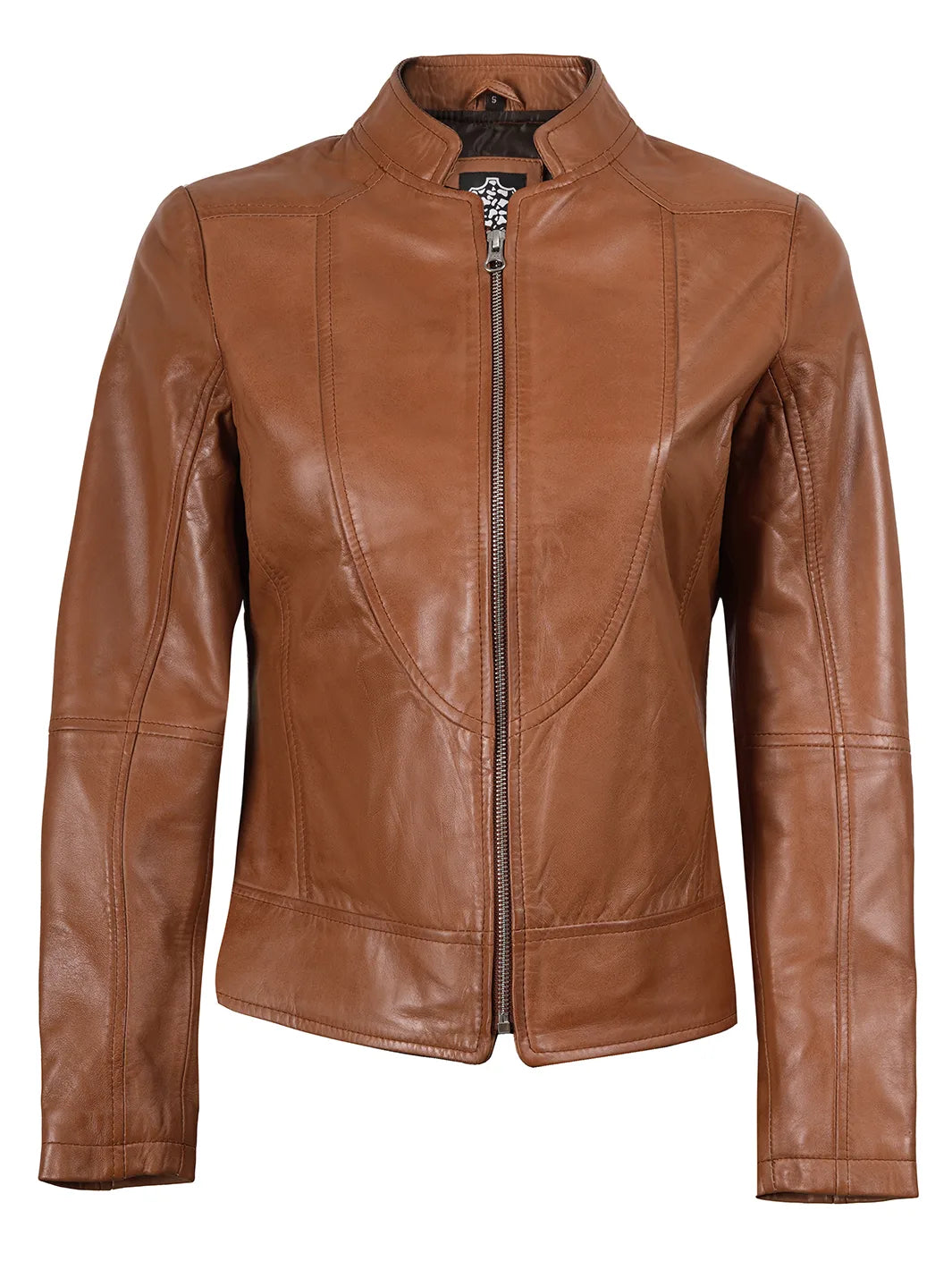 Amy Womens Cafe Racer Tan Brown Real Leather Jacket