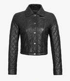 Womens Quilted Black Cropped Leather Jacket