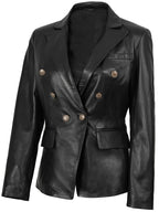 Kim Women's Black Double Breasted Leather Blazer