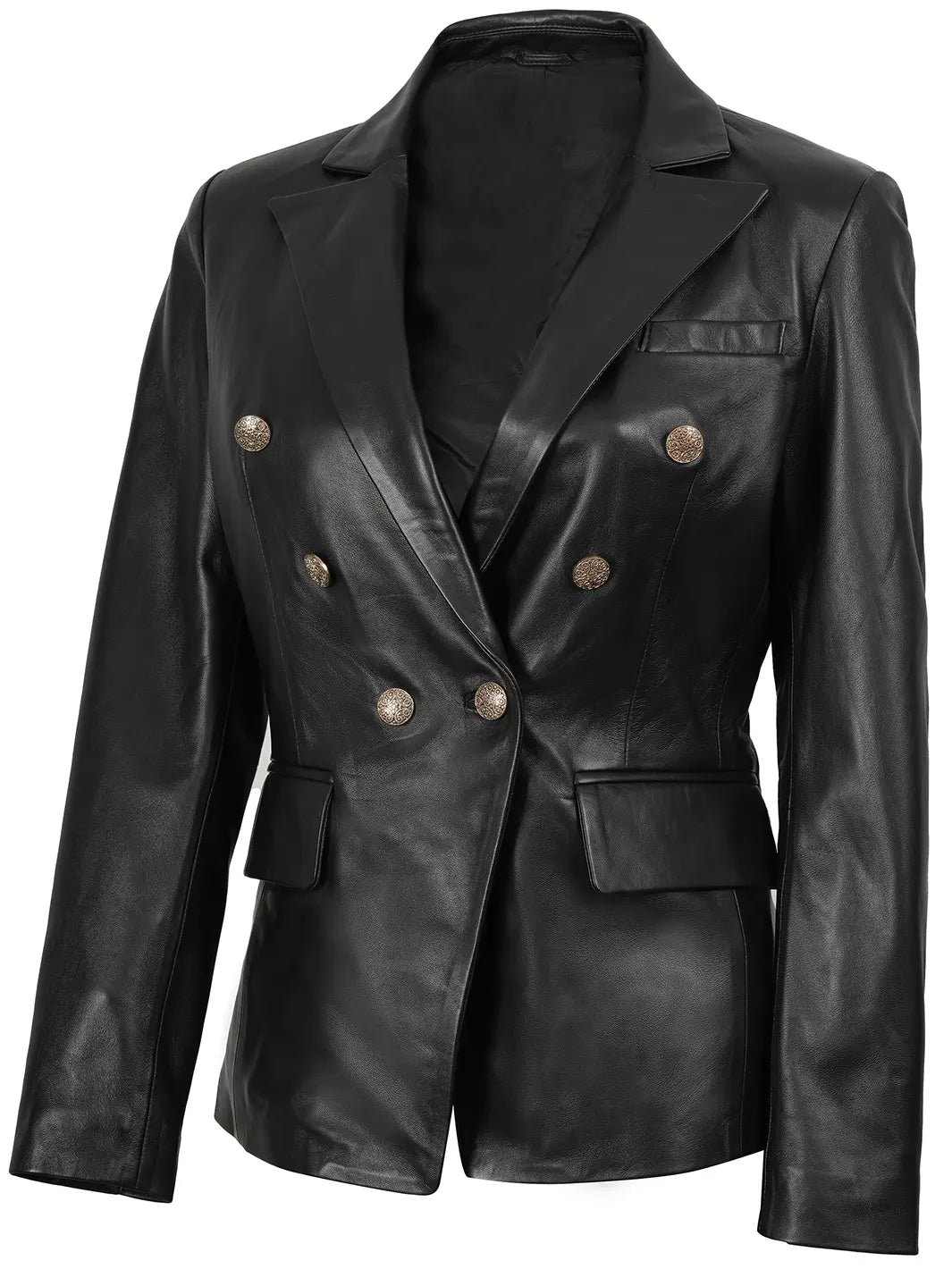 Kim Women's Black Double Breasted Leather Blazer