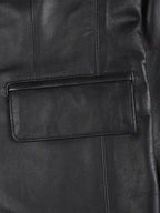 Women's Two Button Black Real Leather Blazer