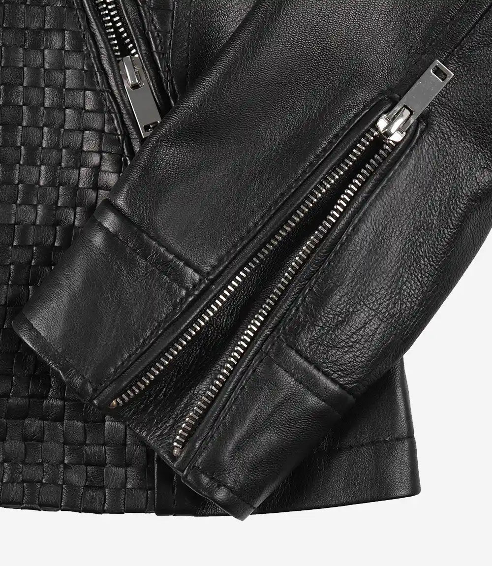 Women's Black Textured Cafe Racer Leather Jacket
