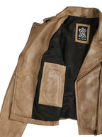 Kirsten Womens Asymmetrical Camel Brown Biker Style Leather Jacket