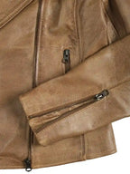 Kirsten Womens Asymmetrical Camel Brown Biker Style Leather Jacket