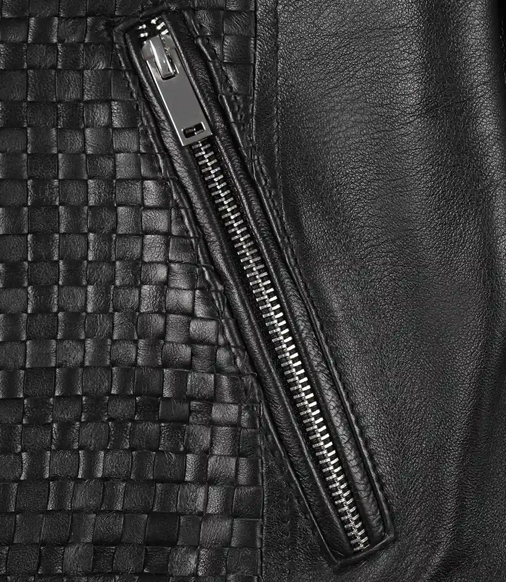 Women's Black Textured Cafe Racer Leather Jacket