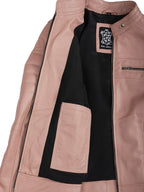 Austin Womens Pink Cafe Racer Style Leather Jacket