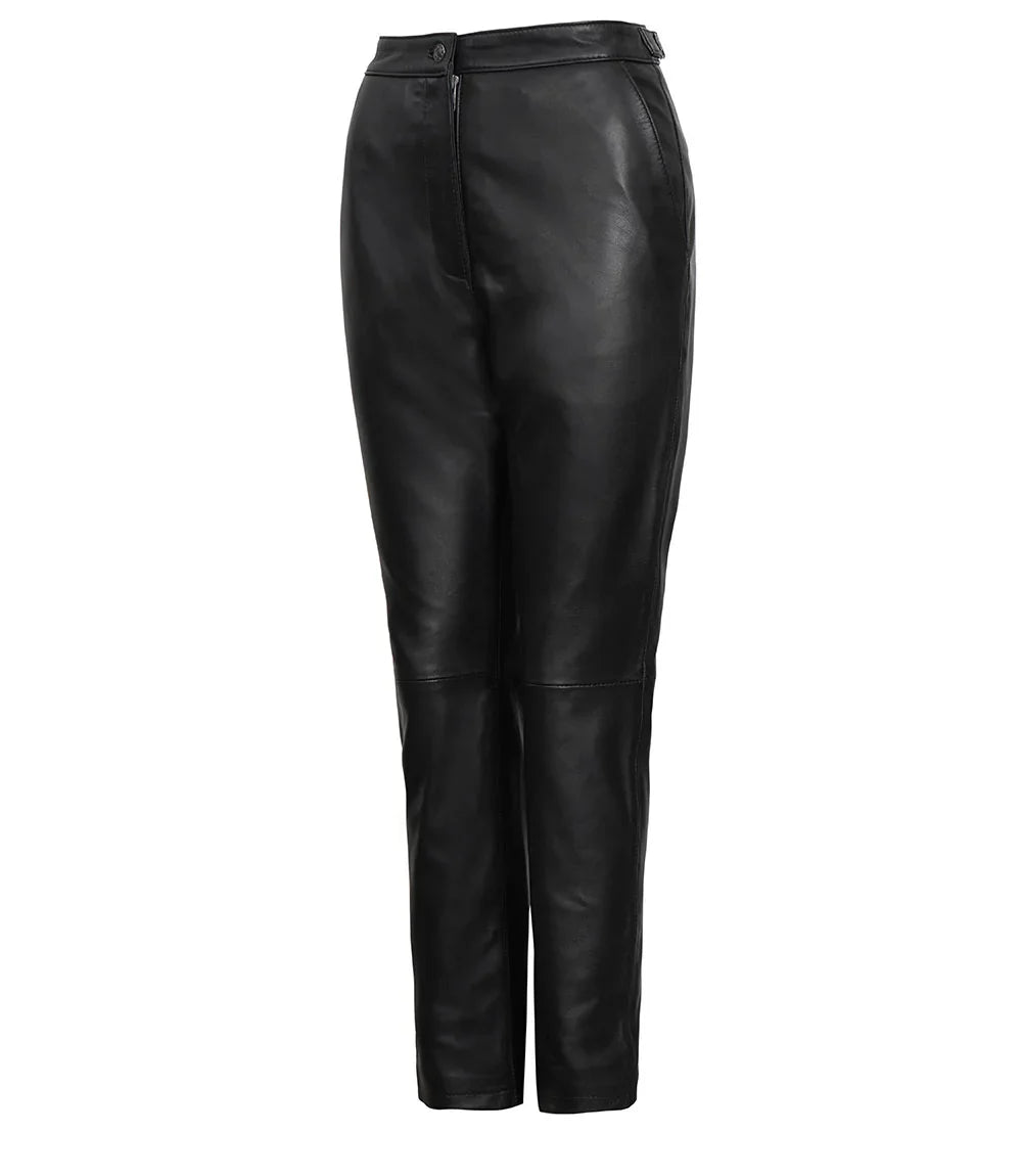 Women's Black Fitted Leather Pants - Straight Leg Style