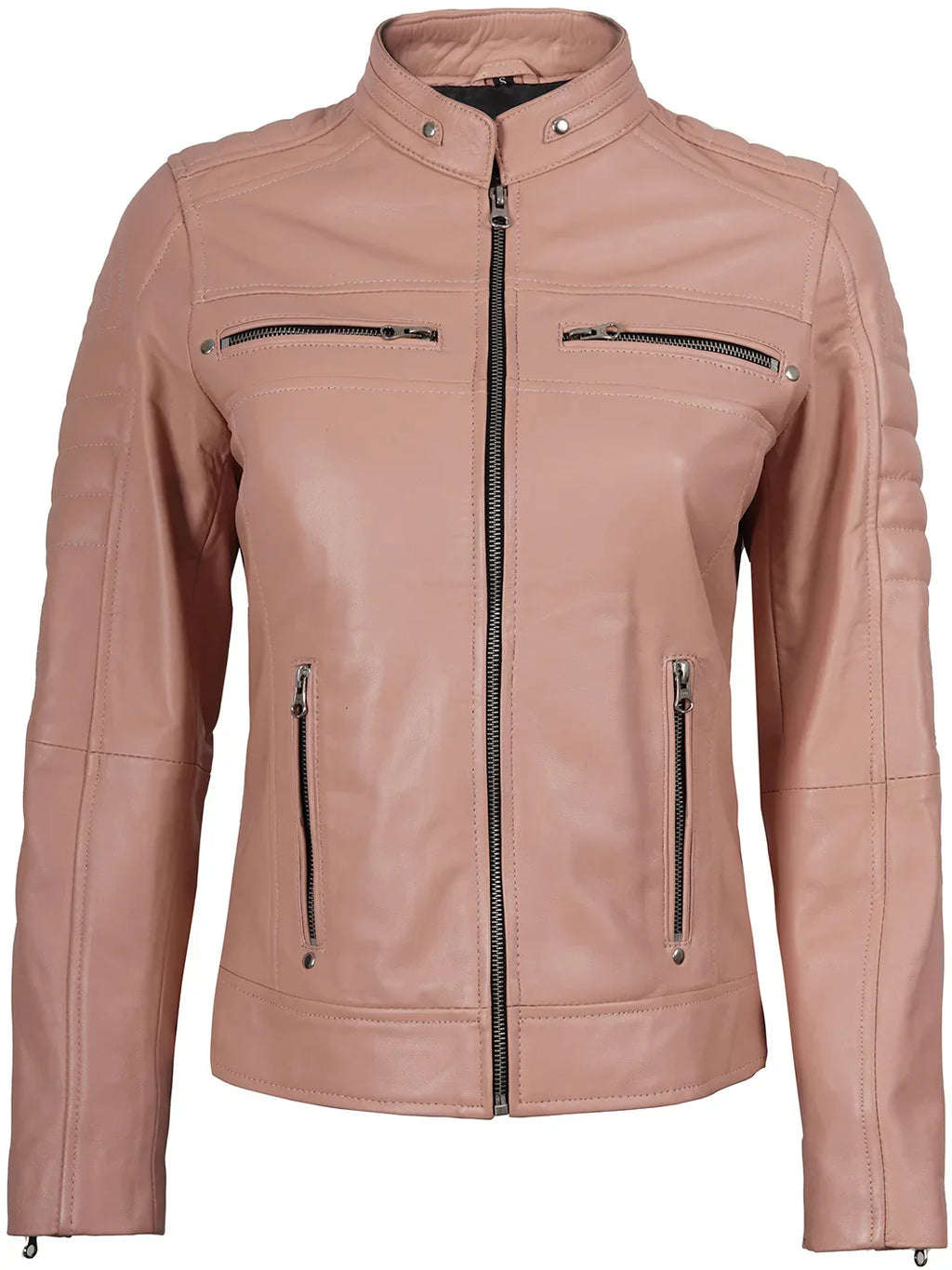 Austin Womens Pink Cafe Racer Style Leather Jacket
