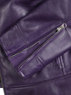 Dodge Womens Biker Style Purple Leather Jacket