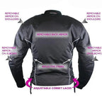 Women’s Removable Armor Black Fabric Motorcycle Jacket