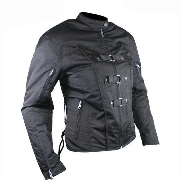 Women’s Removable Armor Black Fabric Motorcycle Jacket